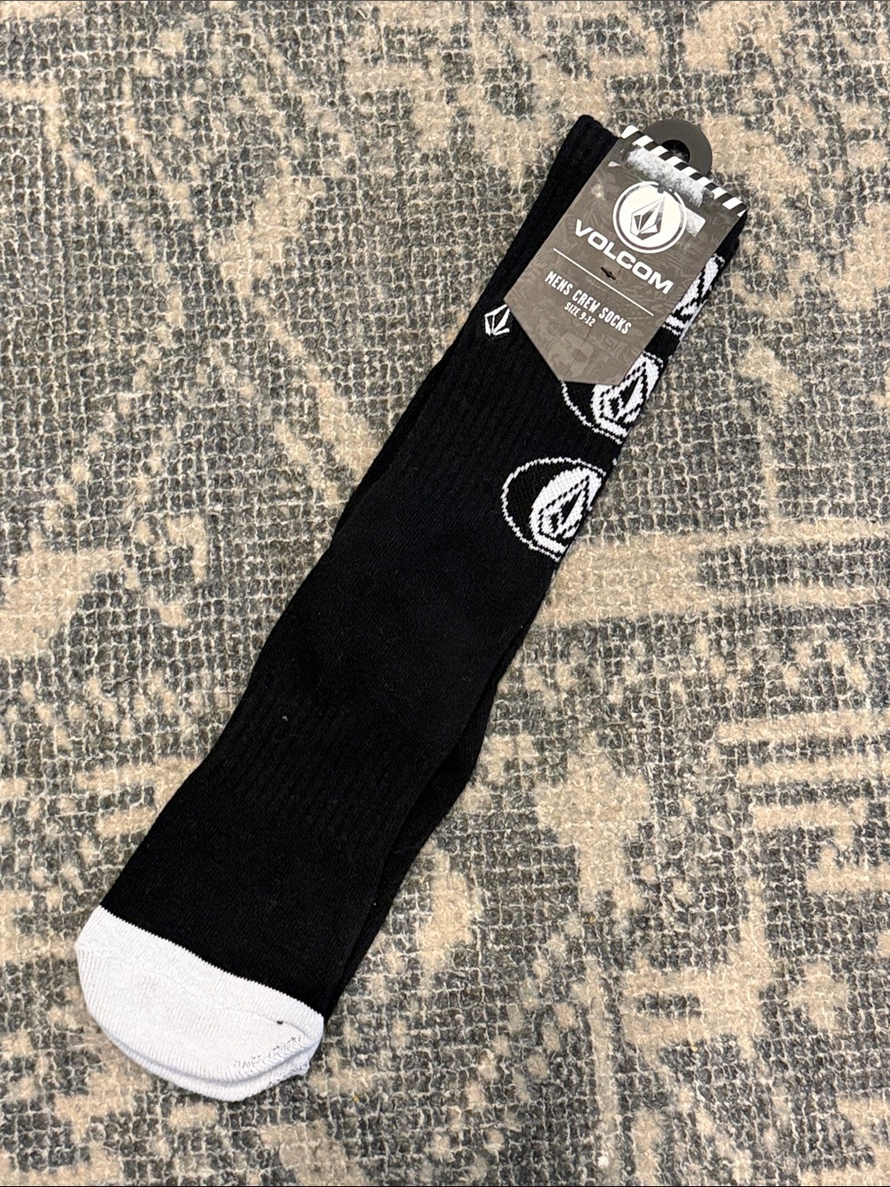 Volcom Black Crew Socks with White Toe and Logo